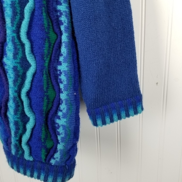 Tulchan Men's Coogi Style Vintage Wool Cardigan Sweater 3D Blue Green Size S/M - Picture 12 of 14